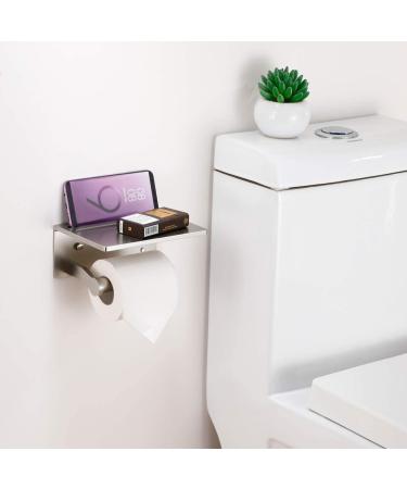 Smarthome Toilet Paper Holder with Shelf - Aluminum Tissue Roll Holder with Phone Storage - No Drilling, Wall-Mounted - Brushed Nickel - Buy Online on GoSupps.com