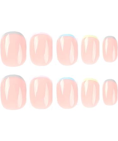 French Tip Press on Nails - Short Press On Nails with Nail Tips Summer minimalist five colors Design press on nails Acrylic False Nails Cute Artificial Nails - Buy Online on GoSupps.com