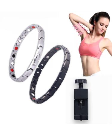 Imagineitem Magnetic Lymph Detox Bracelet Lymph Drainage Magnetic Bracelet Magnetic Therapeutic Slimming Bracelet Promotes Blood Circulation (Silver + Black)
