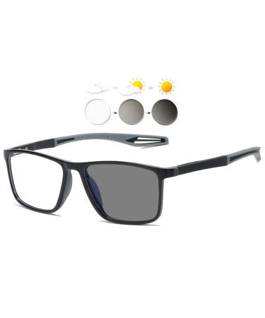 Koosufa Self-tinting reading glasses Blue light filter Photochrome Men Men's ladies Spring hinges rectangular tr90 frame with UV protection sun reading gamelles Reading aid 0.0 1.5 2.0 2.5 3.5 4.0 gray lens/black gray 1.0 x x x