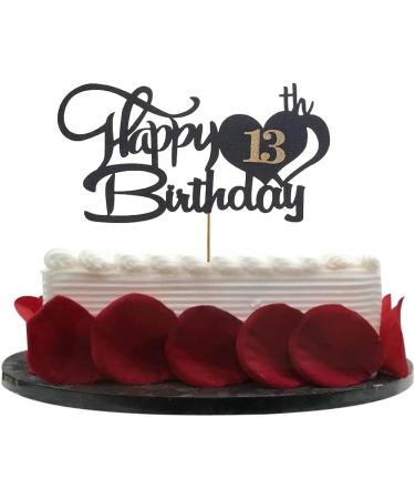 13 Cake Topper for 13th Birthday 13 Birthday Decoration Happy Birthday Toppers for Cakes Personalised Cake Toppers Birthday Black and Gold Cake Topper Birthday Cake Decorations for Birthday Party - Buy Online on GoSupps.com