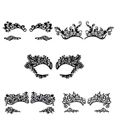 Bilbal 5 Pairs Temporary Eye Tattoo Stickers  Drama Fabric Black Lace Makeup Eye Liner Stickers for Photo Studio Masquerade Carnival Party Ball Halloween  Reusable Eye Shadow Stickers