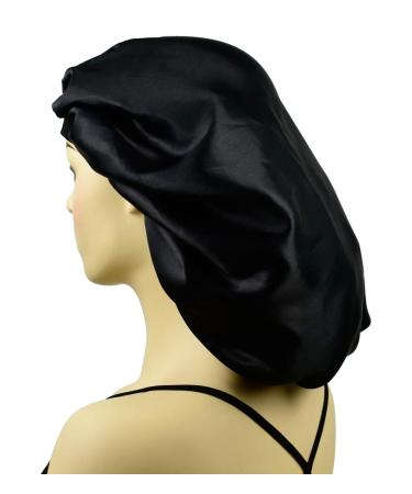 Satin Silk XL Bonnet for Long Hair | Women's Large Black+Rose Night Sleep Cap - Buy Online on GoSupps.com