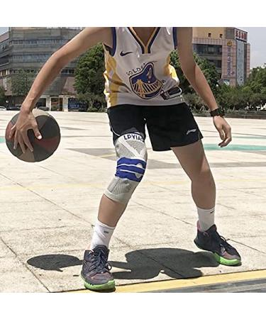 Knee Brace Compression Sleeve - Support for Arthritis Running Basketball | Side Spring & Silicone Pad - XXL (Black-Blue - Buy Online on GoSupps.com