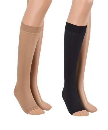 23-32 mmHg Assistica Medical compression stockings with an open tip class 2 knee socks for women/men support stockings without toe ad substance stockings (158-170 cm/large beige) 158-170 cm/large beige