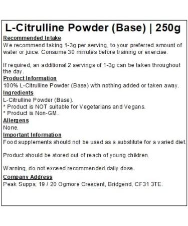 L-Citrulline Powder (Base) - Amino Acid - Pure - Non-GM (250g) - Buy Online on GoSupps.com