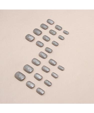 Mouyouglow Press On Nails - Short Square Glitter Solid Fake Nails with Nail Glue | Silver Angular Artificial Nails Q12 - Buy Online on GoSupps.com