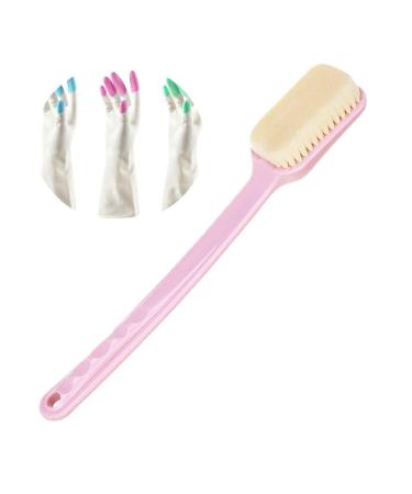 HOCER Long Non-Slip Handle Durable Square Soft Hair Bath Brush Bathroom Cleaning Back Cleaning Brush Exfoliating Dry Brush Free Cleaning Tool (Pink)