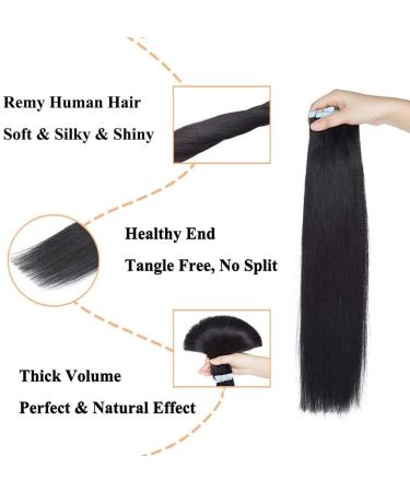 Buy Elailite Human Hair Extensions Tape-In #1 Black - 20PCS Invisible Glue Real 25cm 20g Hair Strips for Seamless Volume - Buy Online on GoSupps.com
