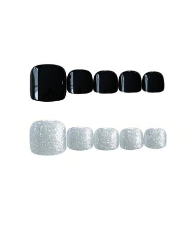 Shop Yienate Chic Bridal Black Bling Silver False Nails for Toes - Complete 24 Nail Tips for Exquisite Pedicure - Buy Online on GoSupps.com