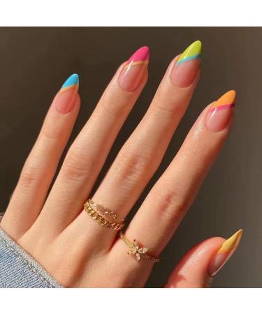 MMonesu Medium Almond Press on Nails Set - 4 Packs (96 Pcs) with Adhesive Tabs and Nail File - Cream Almond 01 Design for Women - Buy Online on GoSupps.com