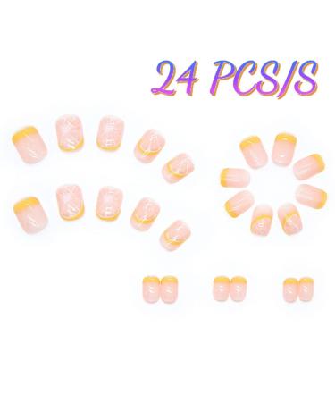 Summer Lemon Pattern Short Square Press-on Fake Nails - 24PCS - Buy Online on GoSupps.com