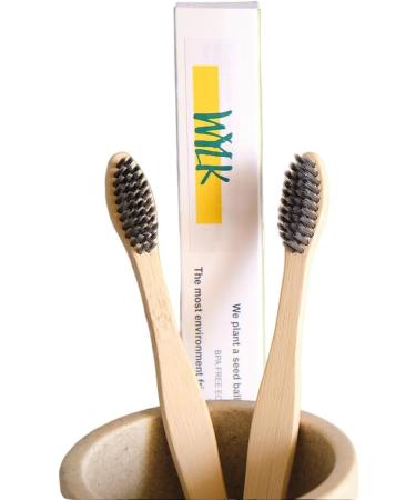 Soft Bamboo Toothbrush Set - Charcoal Infused Bristles | Eco-Friendly Pack of 2 - International Shipping Available - Buy Online on GoSupps.com