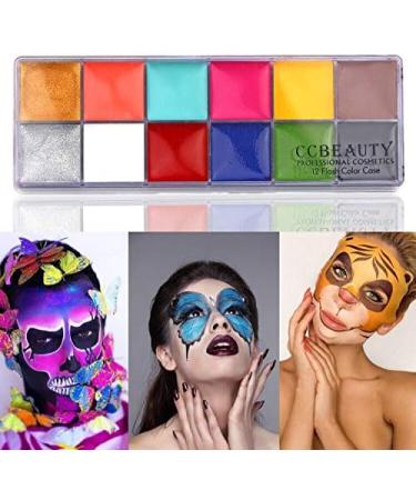 CCbeauty Professional Oil Based Face & Body Paint Palette - 12 Colors for Halloween, Cosplay & SFX Makeup | Hypoallergenic Cream Makeup Kit with 10 Blue Artist Brushes - Buy Online on GoSupps.com