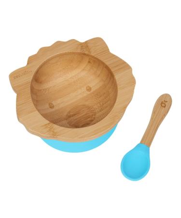 beaubaby Wombat Bamboo Suction Bowl Baby Feeding Bowl and Spoon Set Bamboo Bowl with Stay Put Silicone Suction Ring (Blue)