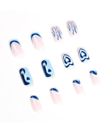 Kamize Blue Heart Square Press on Nails - Medium Full Cover Acrylic False Nails for Women and Girls - Buy Online on GoSupps.com