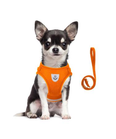 Meioro dog harnesses against pulling reflective adjustable with a leash and soft padded mesh fabric light outbreak-proof medium-sized dogs and cats (XS orange) X-Small Orange