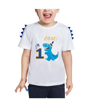 AMZTM Dinosaur Birthday T Shirt - Birthday Party Supplies Baby Boys Gift 80 White