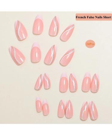 Kyzistn French False Nails Short - White Swirl Almond Press On Nails 24Pcs with Glue - Oval Fake Nails for Women & Girls - Buy Online on GoSupps.com