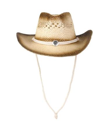 ArtCreativity Straw Cowboy Hat for Teens and Adults 1PC Cowboy Costume Hat with Chinstrap and Sunburst Pendant Cow Boy Costume Prop for Kids Dress Up Parties and Country Concerts