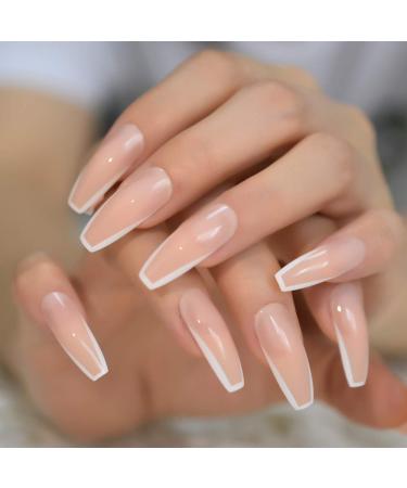 CoolNail Glossy White French Press False Nails - Extra Long Coffin Ballerina UV Gel, 24pcs with Adhesive Tapes - Buy Online on GoSupps.com