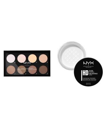 NYX Professional Makeup Highlight & Contour Pro Palette Powder Contours Kit & Studio Finishing Powder Loses Powder Mattes Finish Oil -absorbing vegan formula color: Translucent Powder Set Bundle with Powder