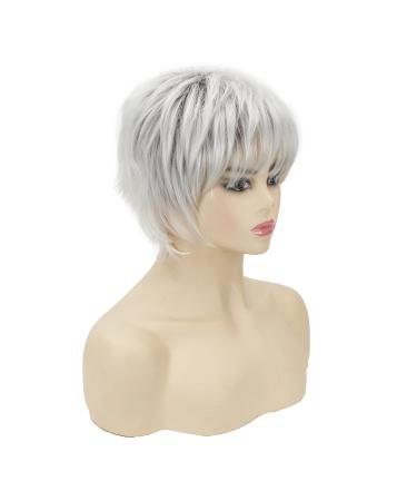 Layered Gray Wavy Ombre Pixie Wig for White Women - Synthetic Short Hair - Buy Online on GoSupps.com