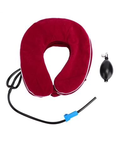 Cervical Neck Traction Device Neck Stretcher Inflatable Cervical Collar Neck Support Brace with Inflating Pump for Neck Pain Relief(Rose Red)