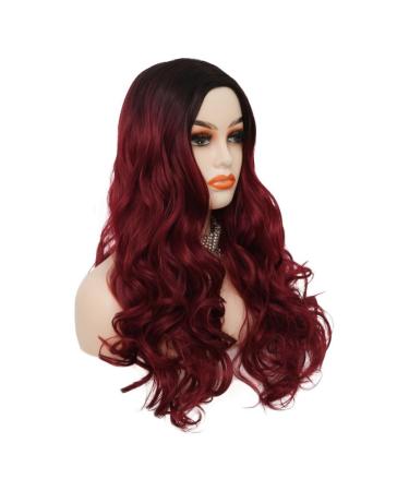 Red Long Wavy Wigs for Women | Synthetic Ombre Black to Red Curly Hair Wig for Halloween Cosplay - Buy Online on GoSupps.com