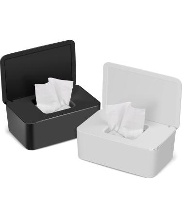 BEAUGIREW 2 Pack Baby Wet Wipes Dispenser Wipes Dispenser Holder Storage Box with Seal Lid Keeping Wipes Fresh for Bedroom Home Office Toilet Black and White (Black and White)