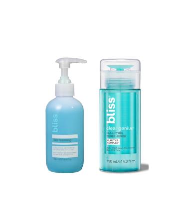 Bliss Fab Foaming Cleanser & Clear Genius Toner + Serum | Pore Purifying Duo for Clear Skin | 2 Step Skincare Routine | Clean Vegan Cruelty-Free