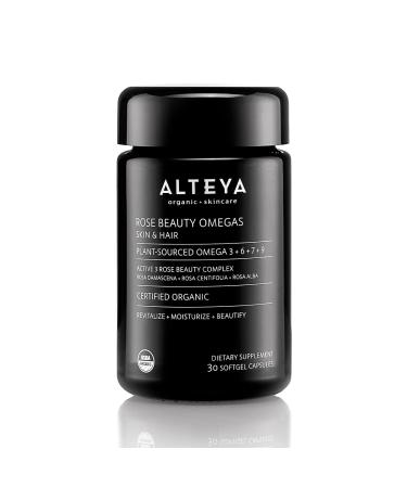 Alteya Organics Beauty Omega 3 6 7 and 9 with Rose Otto Extracts Supports Beautiful Clear Skin Fuller Hair and Strong Nails Skin Beauty from Within Supplement - 30 Capsules