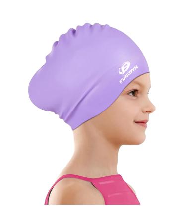 Funown bathing cap for children long/short hair unisex swimming cap for girls and boys aged 3 15 years waterproof bathing cap for toddlers waterproof silicone swimming cap violet