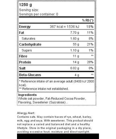 Prozis Instant Whole Oats Powder 1250g Chocolate Cereals Enriched with Proteins and Carbohydrates High Quality - Suitable for Vegetarians and Vegans - Buy Online on GoSupps.com