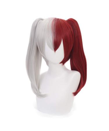 Lwiuentx Mha Cosplay Todoroki Shouto Wig - Half Silver & Red with 2 Ponytails + Free Wig Cap - Perfect for Anime & Cosplay Events - Buy Online on GoSupps.com
