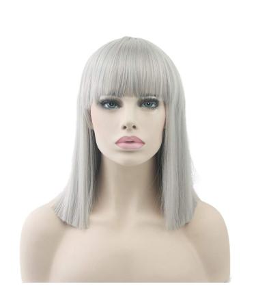 LFMDJF 8 Colors Short Straight Heat Resistant Synthetic Hair Gray Nature Black Women Party Wigs 16inches 1B/30HL NC/4HL