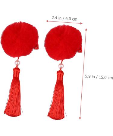 Housoutil 3 Pairs Tassel Hair Ball Hair Clip Chinese Knot Hair Clips Long Tassel Hair Barrettes Girl Hair Clips Girls Tiara Cosplay Hair Pin Artificial Fur Red Temperament Accessories Child - Buy Online on GoSupps.com