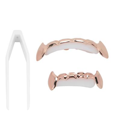 Hip Hop Teeth Reusable Copper Hip Hop False Teeth Set for Halloween Festival Teeth Decoration Brace with Easy Wearing and Remove (Rose Gold)