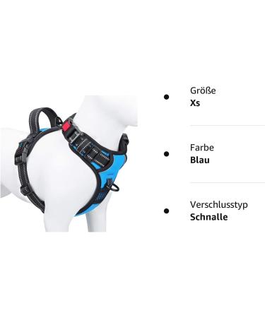 Phoepet Reflective Adjustable Dog Harness - Anti-Educational with Training Handle Name ID Card 2 Metal Hooks 3 Snap Buckles - XS Blue Perfect for Easy Control and Comfort - Buy Online on GoSupps.com