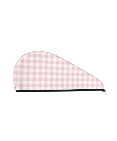 Hair Towel Wrap Hair Drying Towel with Button Towel Turban Head Towel to Dry Hair Quickly (Pink Checkboard)