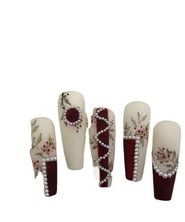 Temperament-enhancing manicure spice girl French European and American pearls self-adhesive Millennium hand-worn nail long.(XS)