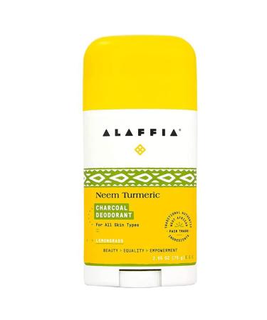 Alaffia Neem Turmeric Lemongrass & Activated Charcoal, Odor Protection and Soothing Support from Shea Butter and Aloe Vera, Without Aluminum, Sulfates, or Parabens, Deodorant 2.65 Oz Fresh 2.65 Ounce (Pack 1)