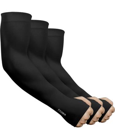 Beisten Armanchette for men & women (3/6) UV protection UPF 50+ Arman bowl with thumb hole cooling slipproof gaming cooling sport compression arm sleeves 3 pairs (black)