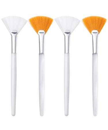 4 Pcs Facial Brushes Fan Mask Brushes, Soft Facial Applicator Brushes Tools for Peel Glycolic Mask Makeup Orange-White