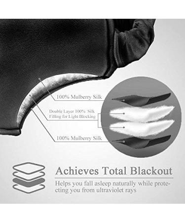 OLESILK Silk Sleep Mask Eye Mask Blindfold for Full Night's Sleep, Travel & Nap - Double Layer Filling, Elastic Strap, Luxury Bag & Ear Plugs - Black - Buy Online on GoSupps.com