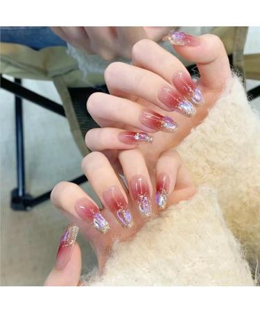 24Pcs/Set Press On Nails Long Ins Sparkling Diamond False Nails Acrylic Fake Nails Full Cover Nails Tips Artificial Finger Manicure Press on nails for Women and Girls