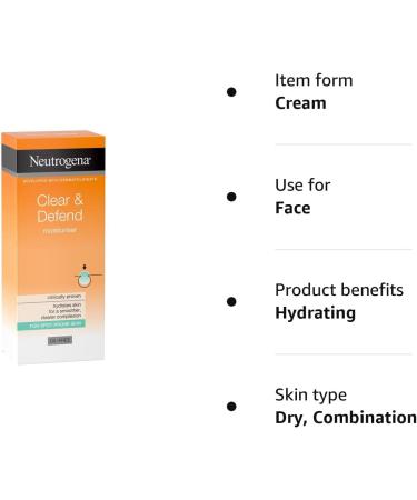 Neutrogena Clear and Defend Moisturiser 50ml - Skin Clearing Daily Moisturizer - Buy Online on GoSupps.com