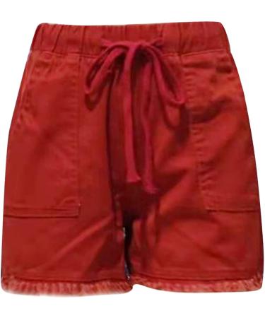 Gufesf Women's High Waisted Denim Shorts - Summer Casual Stretch Jean Shorts (B1-Red, Large) - Buy Online on GoSupps.com