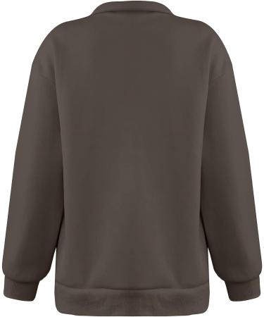 Womens Brown Half Zip Sweatshirt - Loose Fit Casual Pullover | Small - Buy Online on GoSupps.com