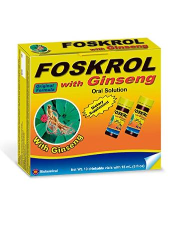 Foskrol with Ginseng  10 Vials of Strong Ginseng Extract  Ginseng Oral Solution Dietary Supplement  Energizing Natural Liquid Supplement with Vitamin B Complex and Glutamic Acid HCI